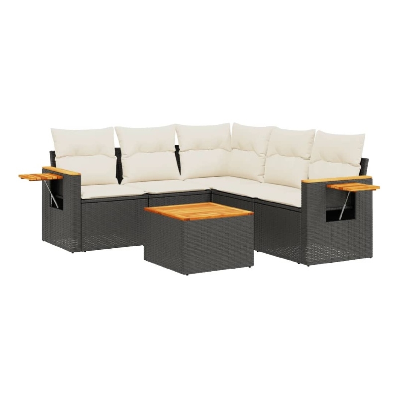 vidaXL 6 Piece Solid Acacia Wood Sofa Set in Black/Cream