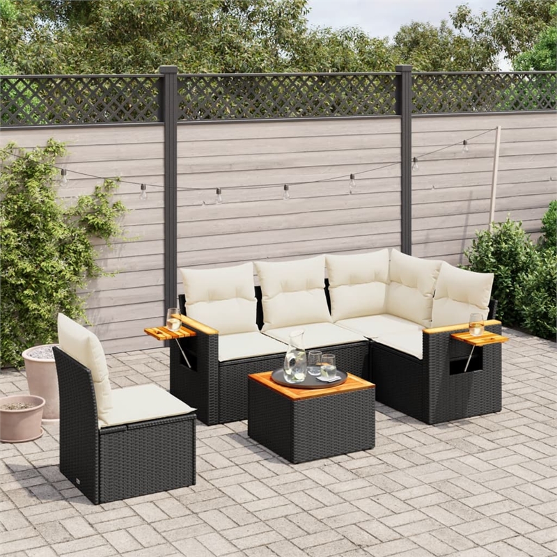 vidaXL 6 Piece Solid Acacia Wood Sofa Set in Black/White/Cream