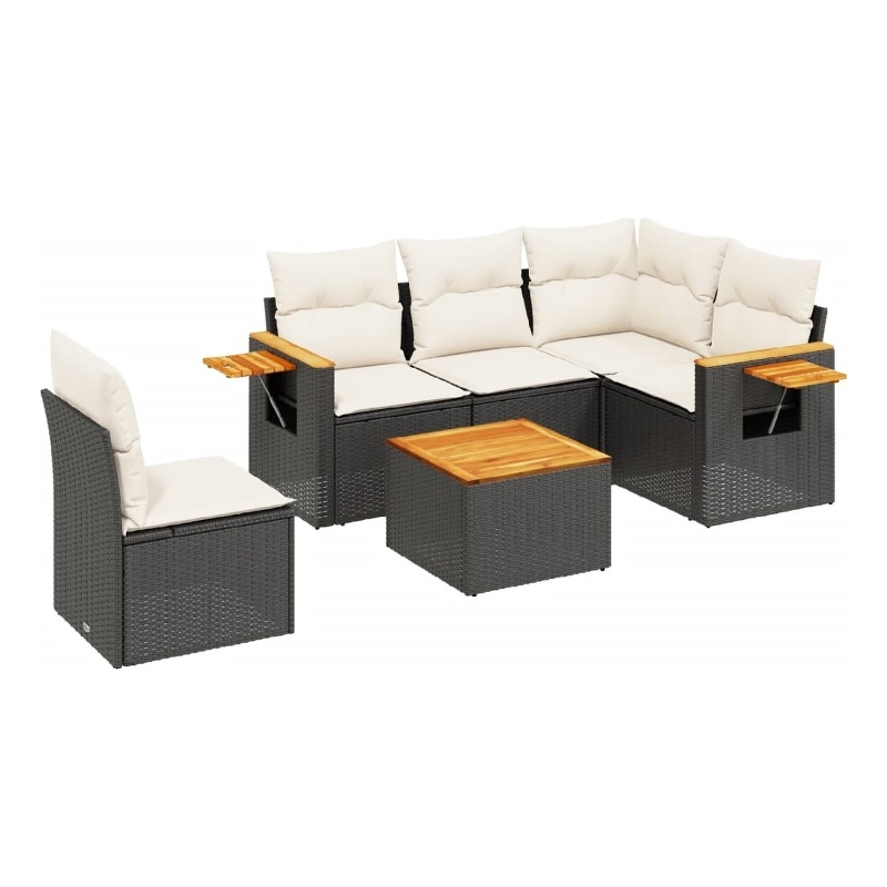 vidaXL 6 Piece Solid Acacia Wood Sofa Set in Black/White/Cream