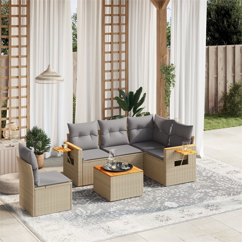 vidaXL 6 Piece Solid Acacia Wood Sofa Set in Gray/Beige