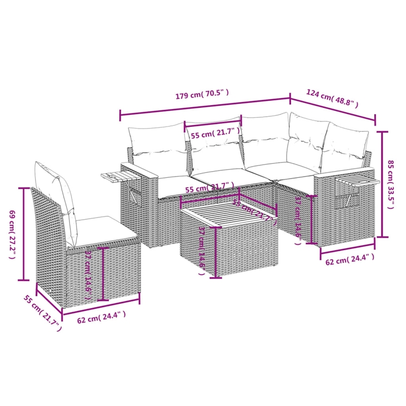 vidaXL 6 Piece Solid Acacia Wood Sofa Set in Gray/Beige
