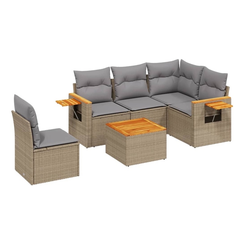 vidaXL 6 Piece Solid Acacia Wood Sofa Set in Gray/Beige
