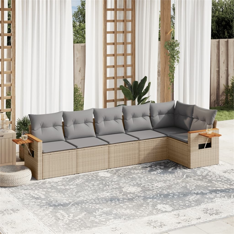vidaXL 6 Piece Solid Acacia Wood Sofa Set in Gray/Beige