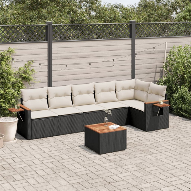 vidaXL 7 Piece Solid Acacia Wood Sofa Set in Black/White/Cream