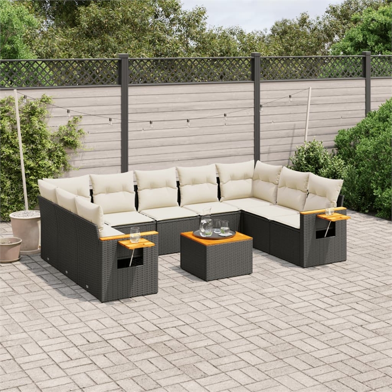 vidaXL 10 Piece Solid Acacia Wood Sofa Set in Black