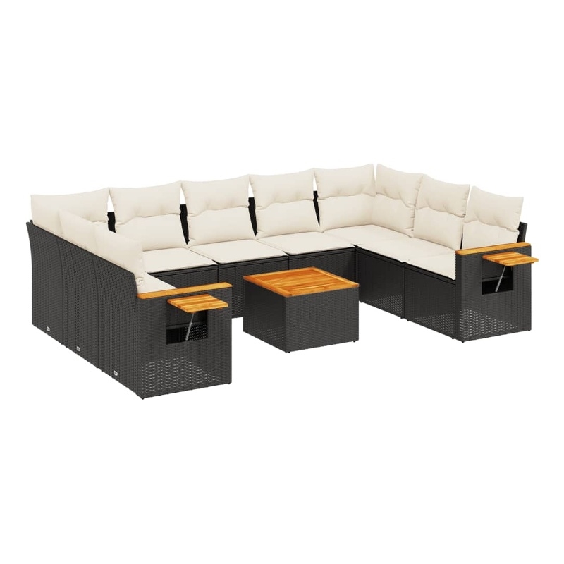 vidaXL 10 Piece Solid Acacia Wood Sofa Set in Black
