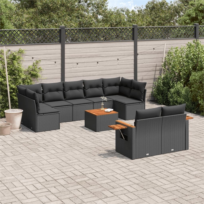 vidaXL 10 Piece Solid Acacia Wood Sofa Set in Black