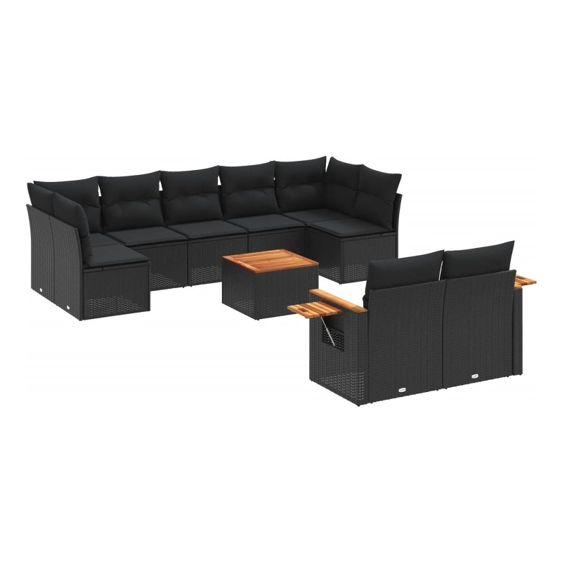 vidaXL 10 Piece Solid Acacia Wood Sofa Set in Black
