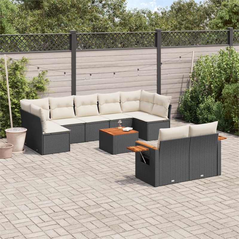 vidaXL 10 Piece Solid Acacia Wood Sofa Set in Black