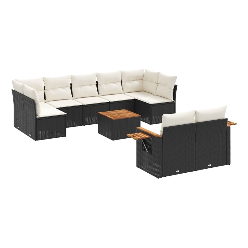 vidaXL 10 Piece Solid Acacia Wood Sofa Set in Black