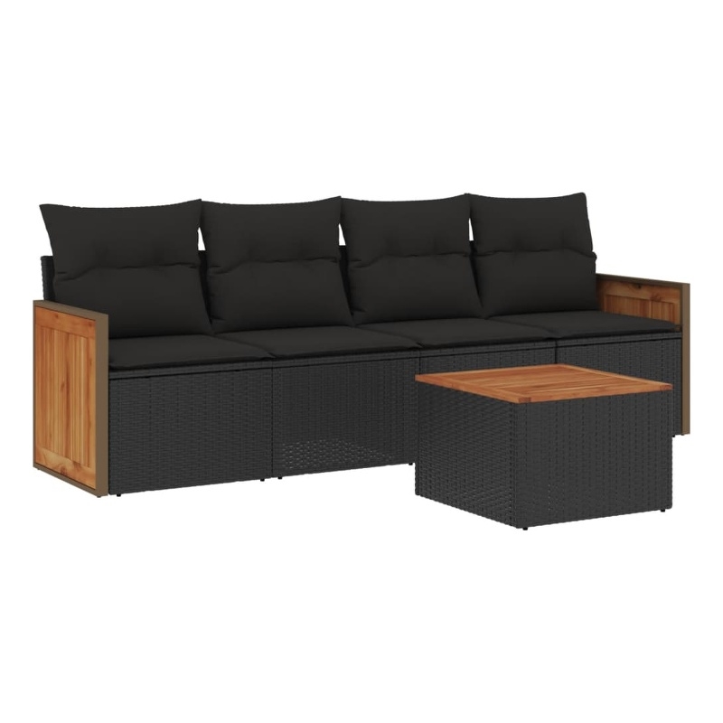 vidaXL 5 Piece Solid Acacia Wood Sofa Set in Black