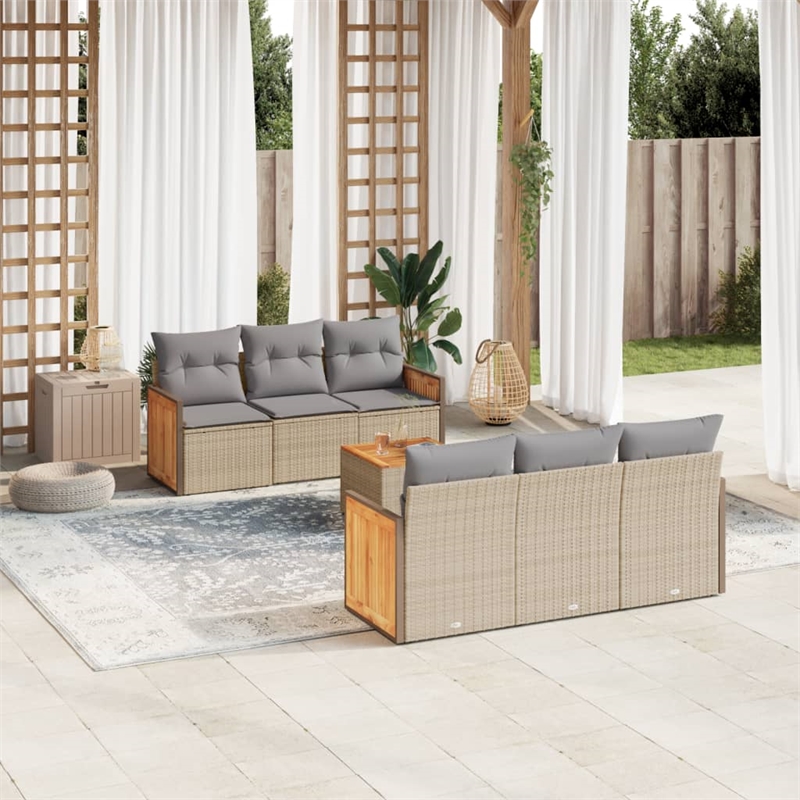 vidaXL 7 Piece Solid Acacia Wood Small Sofa Set in Gray/Beige