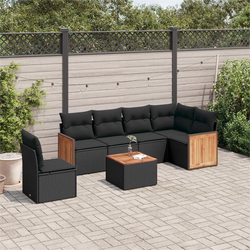 vidaXL 7 Piece Solid Acacia Wood Sofa Set in Black
