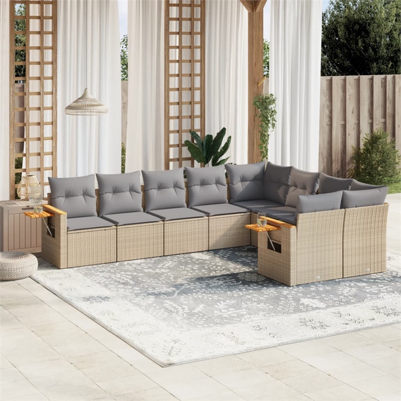 vidaXL 9 Piece Solid Acacia Wood Sofa Set in Gray/Beige