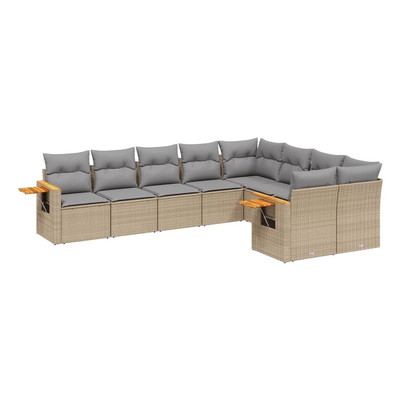 vidaXL 9 Piece Solid Acacia Wood Sofa Set in Gray/Beige