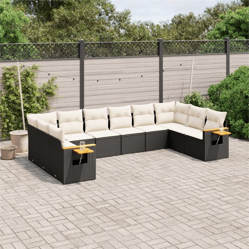 vidaXL 10 Piece Solid Acacia Wood Sofa Set in Black/White/Cream