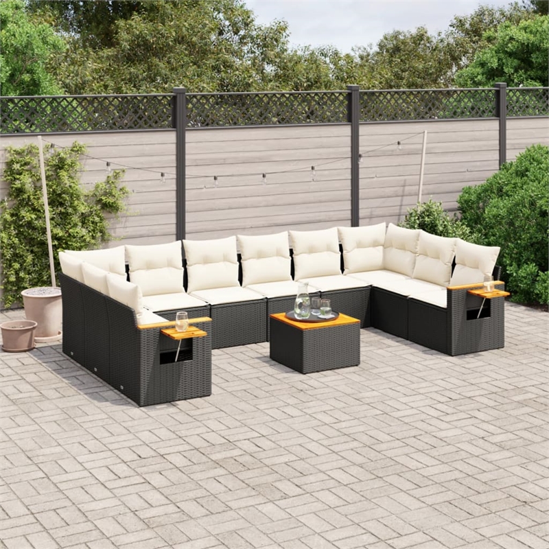 vidaXL 11 Piece Steel Sofa Set in Black/White/Cream