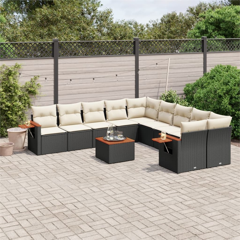vidaXL 11 Piece Solid Acacia Wood Large Sofa Set in Black