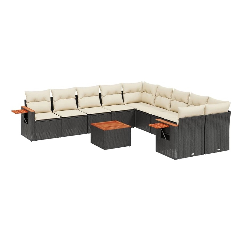 vidaXL 11 Piece Solid Acacia Wood Large Sofa Set in Black