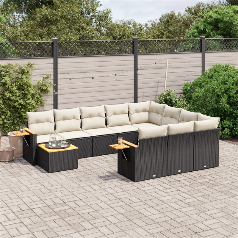 vidaXL 11 Piece Solid Acacia Wood Sofa Set in Black/White/Cream