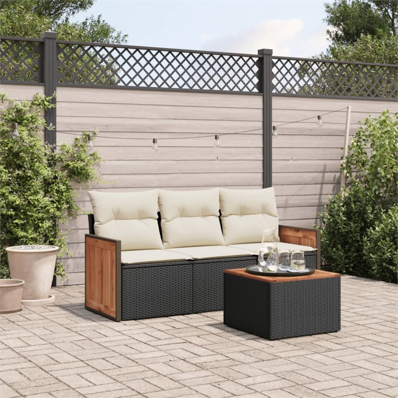 vidaXL 4 Piece Solid Acacia Wood Sofa Set in Black