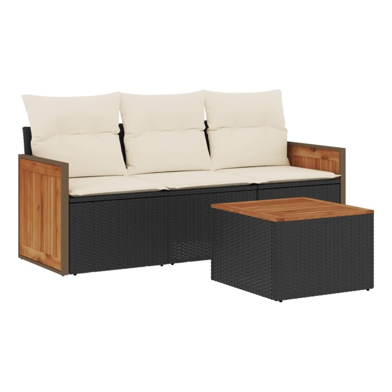 vidaXL 4 Piece Solid Acacia Wood Sofa Set in Black