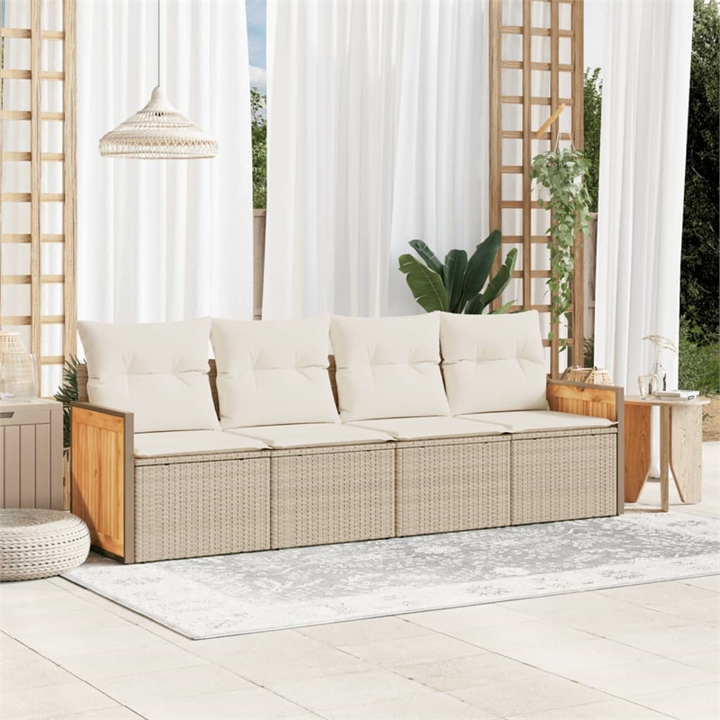 vidaXL 4 Piece Poly Rattan Sofa Set in White/Cream/Beige
