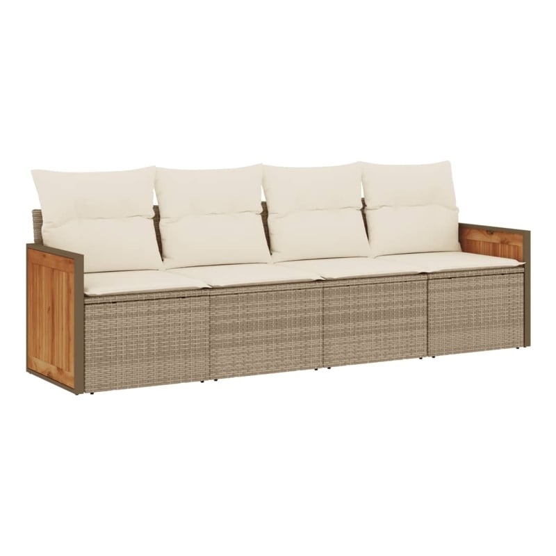 vidaXL 4 Piece Poly Rattan Sofa Set in White/Cream/Beige