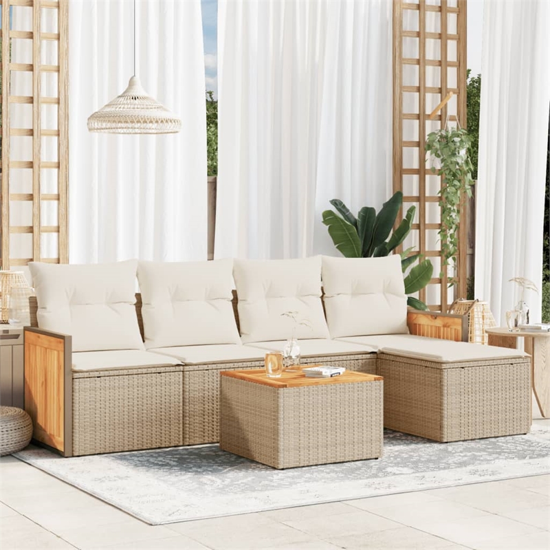vidaXL 6 Piece Solid Acacia Wood Sofa Set in Beige