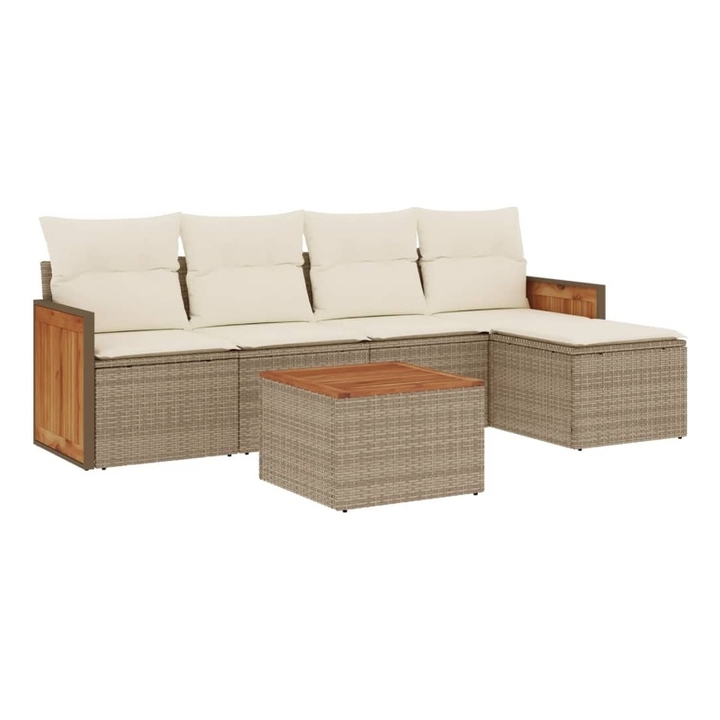 vidaXL 6 Piece Solid Acacia Wood Sofa Set in Beige