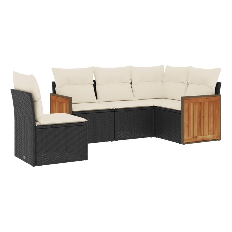 vidaXL 5 Piece Poly Rattan Sofa Set in Black/White/Cream