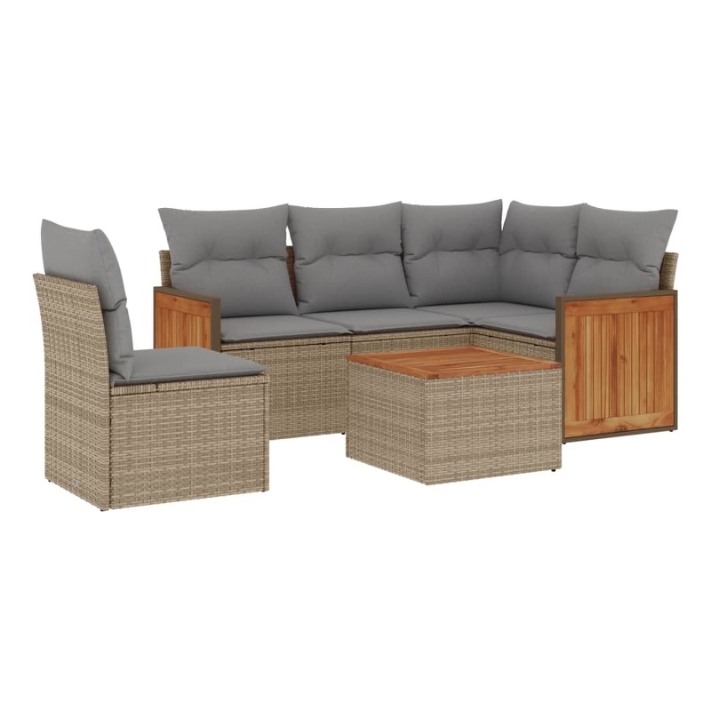 vidaXL 6 Piece Solid Acacia Wood Sofa Set in Gray/Beige
