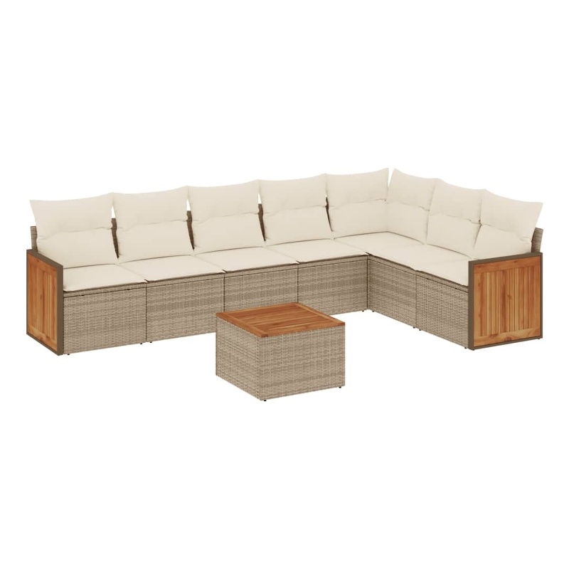 vidaXL 8 Piece Solid Acacia Wood Sofa Set in White/Cream/Beige