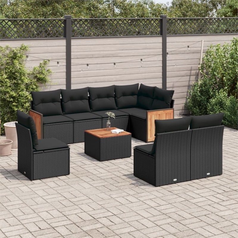 vidaXL 9 Piece Solid Acacia Wood Sofa Set in Black