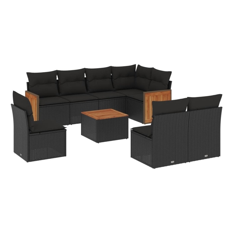 vidaXL 9 Piece Solid Acacia Wood Sofa Set in Black