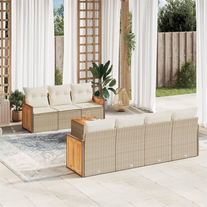 vidaXL 8 Piece Solid Acacia Wood Sofa Set in White/Cream/Beige