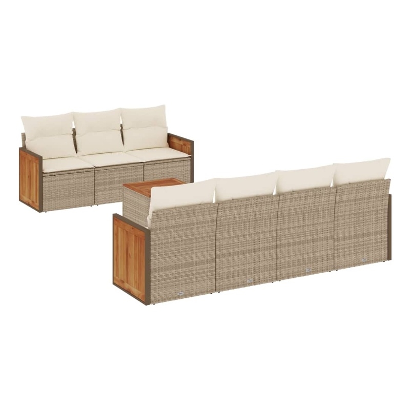 vidaXL 8 Piece Solid Acacia Wood Sofa Set in White/Cream/Beige