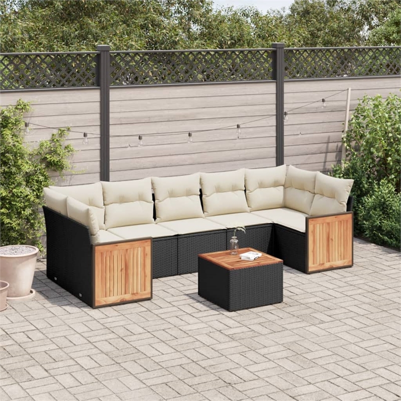 vidaXL 8 Piece Solid Acacia Wood Sofa Set in Black/Cream
