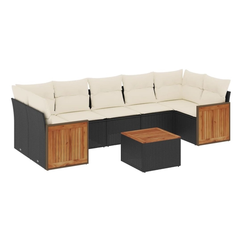 vidaXL 8 Piece Solid Acacia Wood Sofa Set in Black/Cream