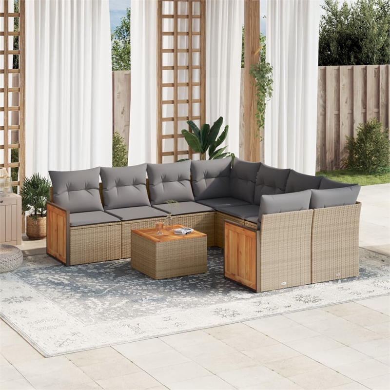 vidaXL 9 Piece Solid Acacia Wood Sofa Set in Gray/Beige