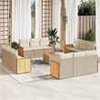 vidaXL 13 Piece Solid Acacia Wood Sofa Set in White/Cream/Beige