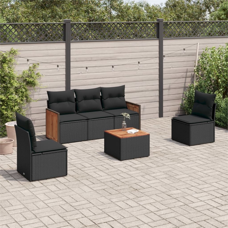 vidaXL 6 Piece Solid Acacia Wood Sofa Set in Black