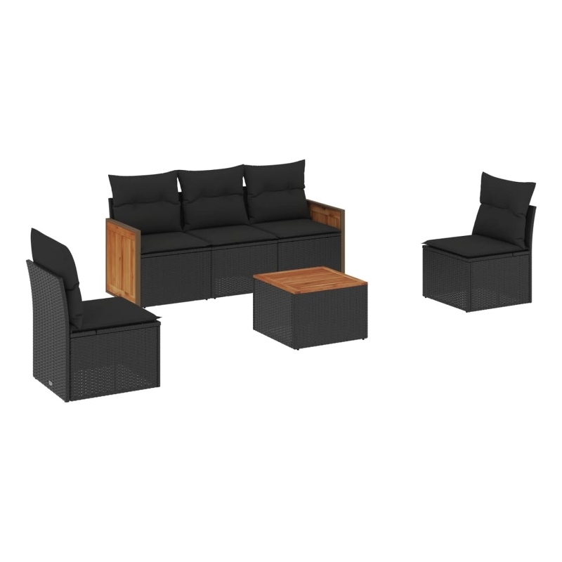 vidaXL 6 Piece Solid Acacia Wood Sofa Set in Black
