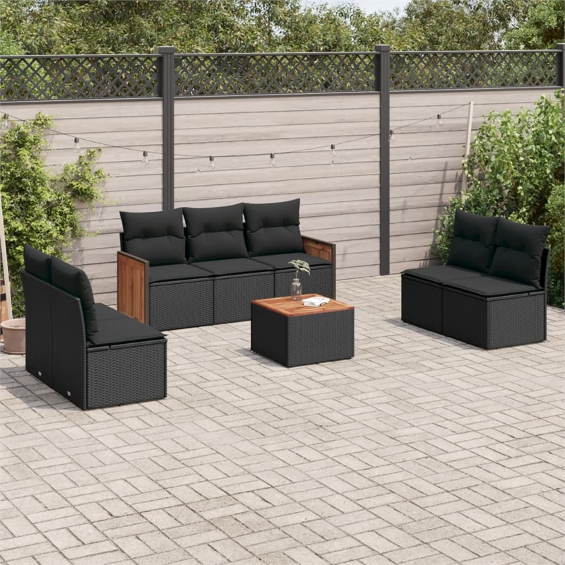 vidaXL 8 Piece Solid Acacia Wood Sofa Set in Black