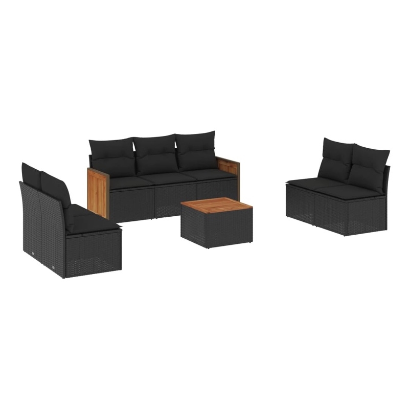 vidaXL 8 Piece Solid Acacia Wood Sofa Set in Black