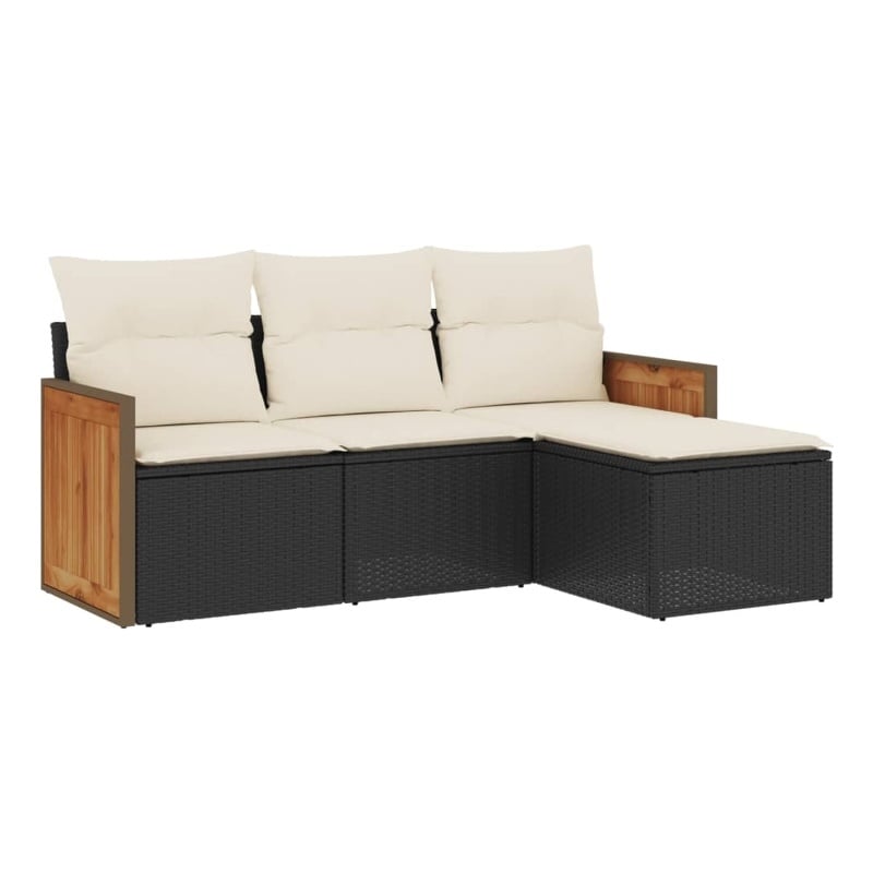 vidaXL 4 Piece Poly Rattan Sofa Set in Black/White/Cream