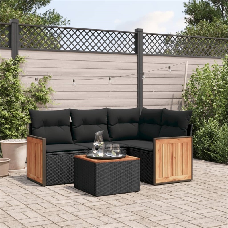 vidaXL 5 Piece Solid Acacia Wood Sofa Set in Black