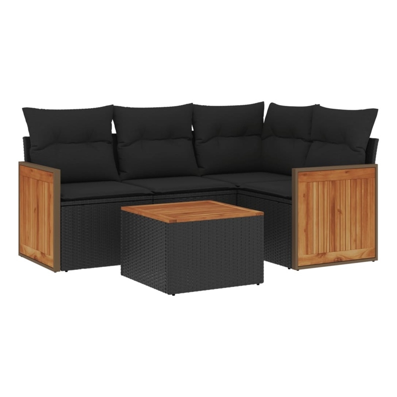 vidaXL 5 Piece Solid Acacia Wood Sofa Set in Black
