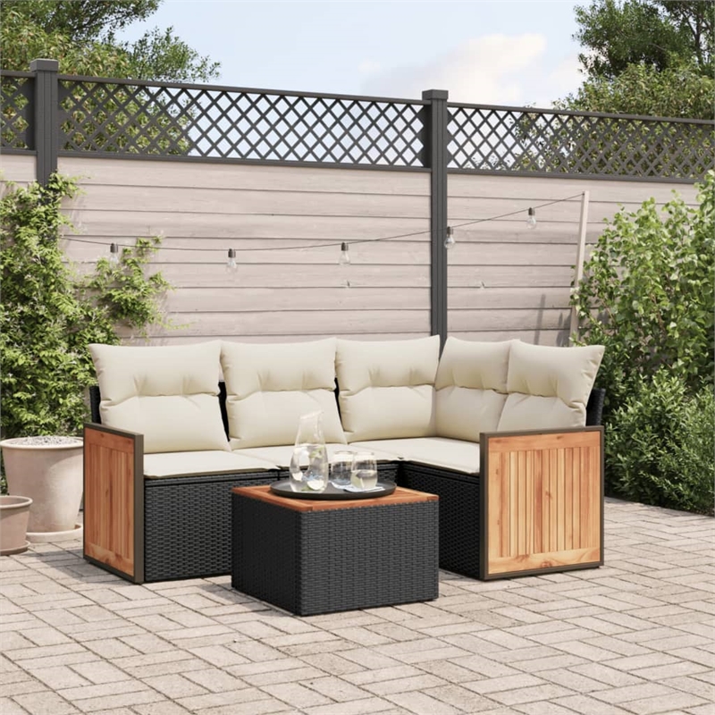 vidaXL 5 Piece Solid Acacia Wood Sofa Set in Black/White/Cream