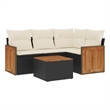 vidaXL 5 Piece Solid Acacia Wood Sofa Set in Black/White/Cream
